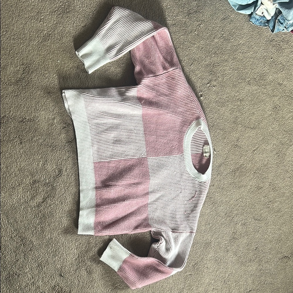 Colorblock Pink and White Women's Sweater